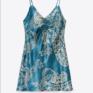 Turquoise satin mini dress